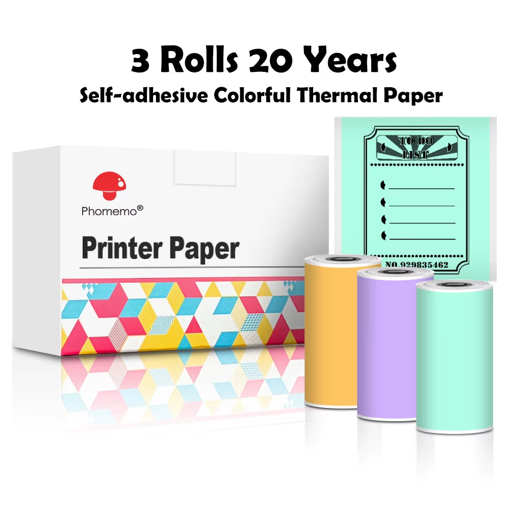 T02/M02X Colorful Thermal Sticker Paper Roll Self-Adhesive Black Character on Mint Green/Purple/Orange,50Mm X 3.5M