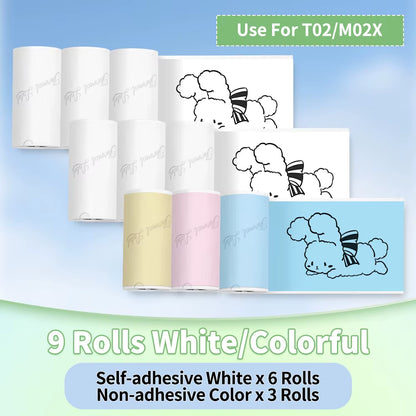 T02/M02X Colorful Thermal Sticker Paper Roll Self-Adhesive Black Character on Mint Green/Purple/Orange,50Mm X 3.5M