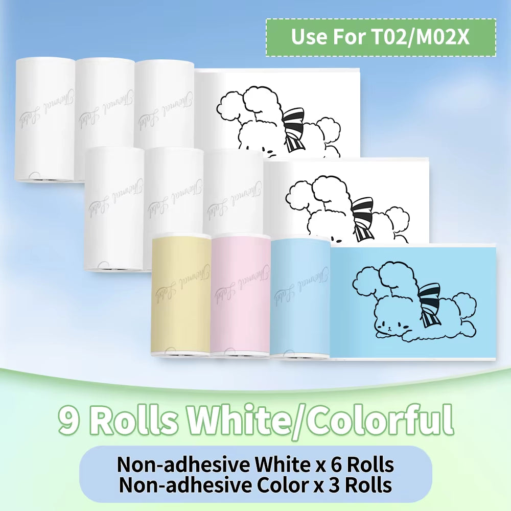 T02/M02X Colorful Thermal Sticker Paper Roll Self-Adhesive Black Character on Mint Green/Purple/Orange,50Mm X 3.5M