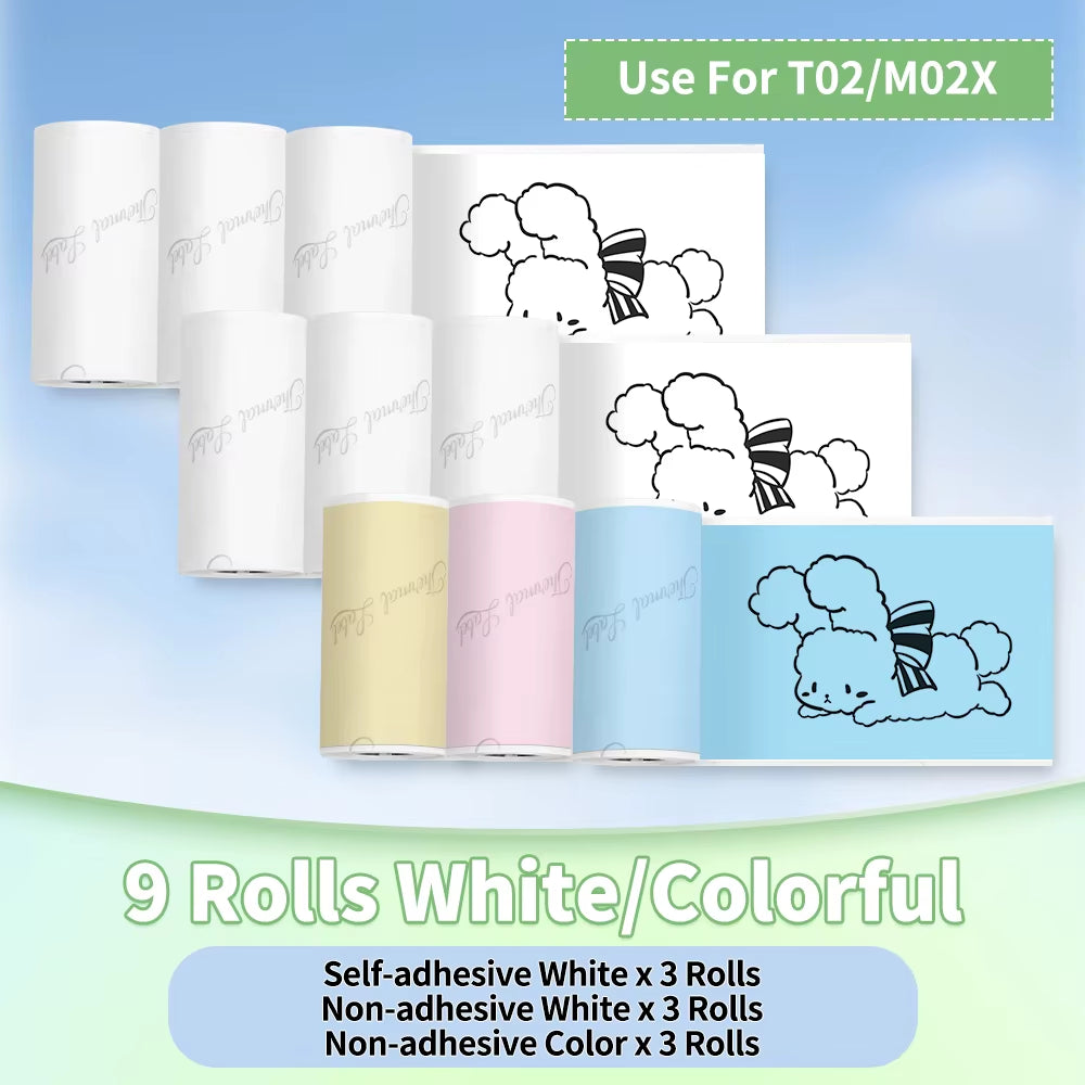 T02/M02X Colorful Thermal Sticker Paper Roll Self-Adhesive Black Character on Mint Green/Purple/Orange,50Mm X 3.5M